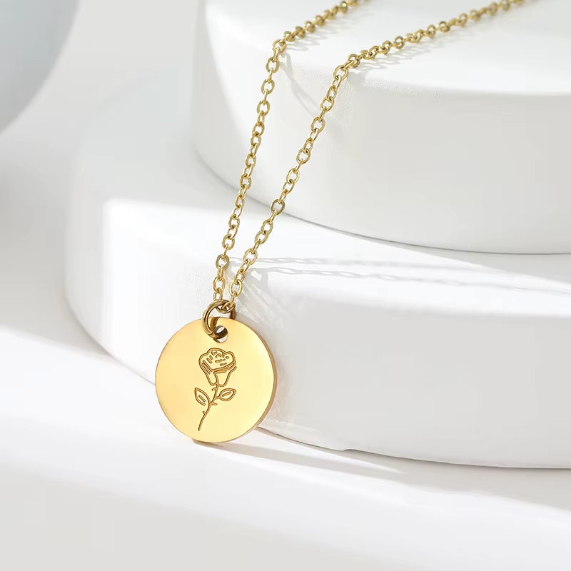 Engraved Birth Month Necklace | Botanical Flower Charm | Gift for Her
