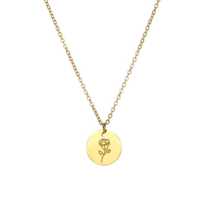 Engraved Birth Month Necklace | Botanical Flower Charm | Gift for Her