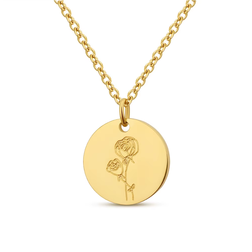Engraved Birth Month Necklace | Botanical Flower Charm | Gift for Her