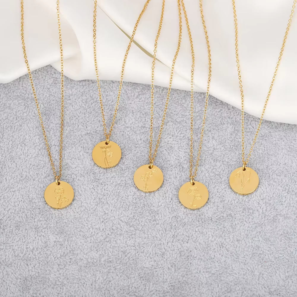 Engraved Birth Month Necklace | Botanical Flower Charm | Gift for Her