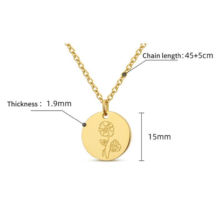 Engraved Birth Month Necklace | Botanical Flower Charm | Gift for Her