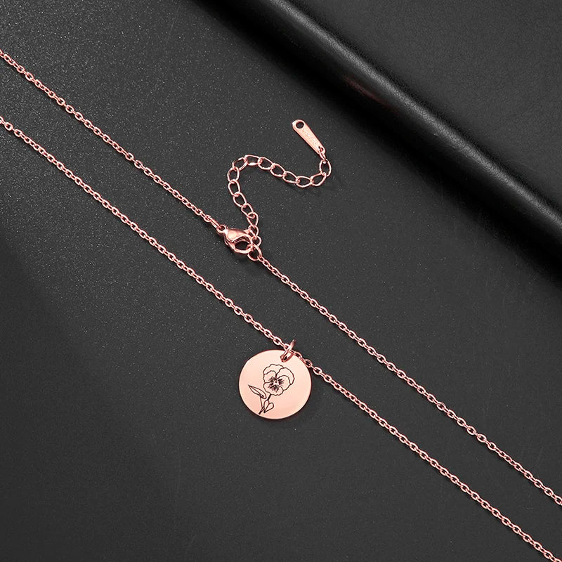 Stainless Steel Birth Month Flower Necklace Delicate Birth Flowers Necklace Peony Rose Holly Necklace Women Jewelry